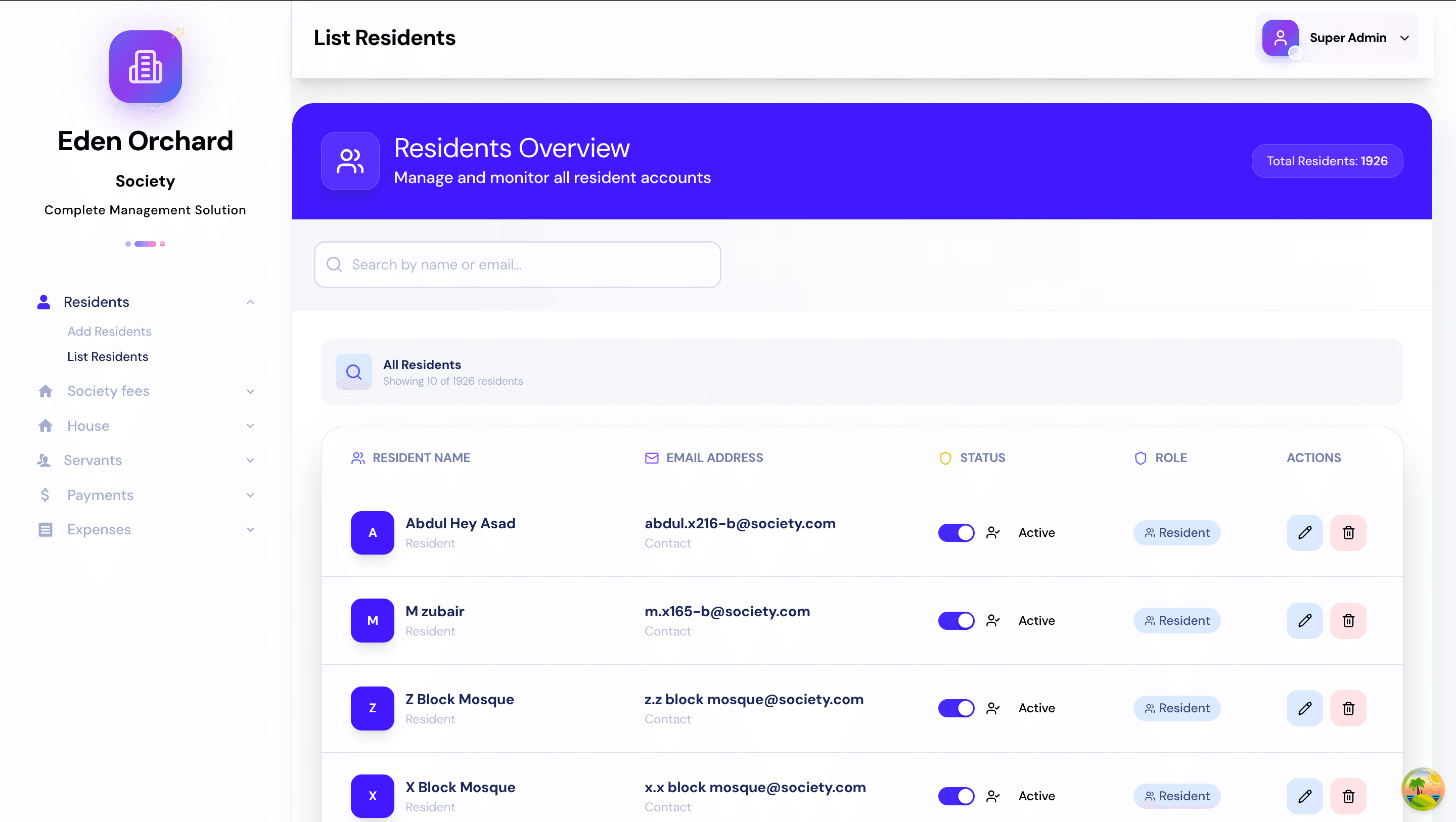 Society Management System screenshot